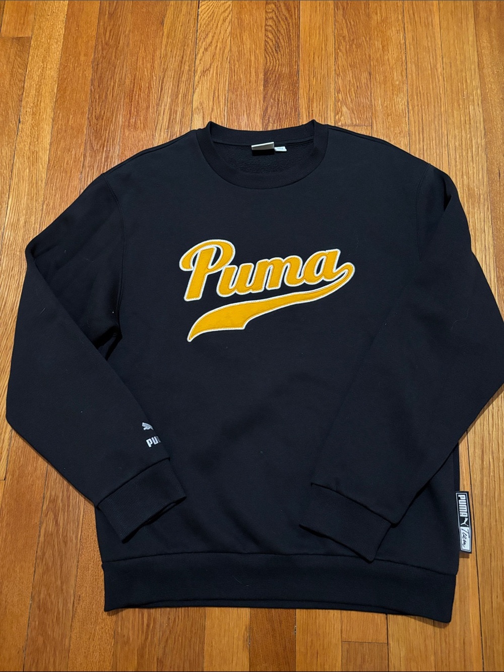 Puma Black Crewneck Sweatshirt with Yellow Script Logo